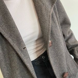 Vintage Brown Houndstooth Trench Coat - 100% Wool